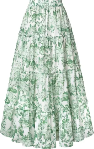 Scarlet Darkness Summer Skirts for Women Maxi Long Floral Skirt Flowy Tiered Renaissance Skirt