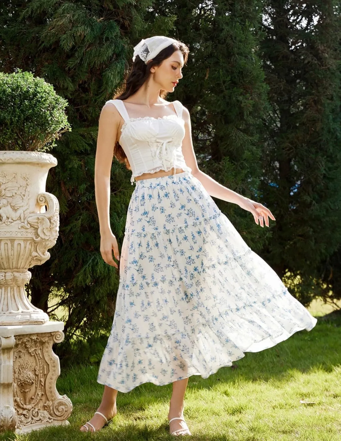 Scarlet Darkness Summer Skirts for Women Maxi Long Floral Skirt Flowy Tiered Renaissance Skirt