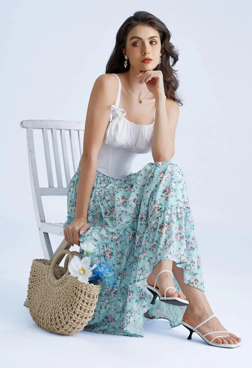 Scarlet Darkness Summer Skirts for Women Maxi Long Floral Skirt Flowy Tiered Renaissance Skirt