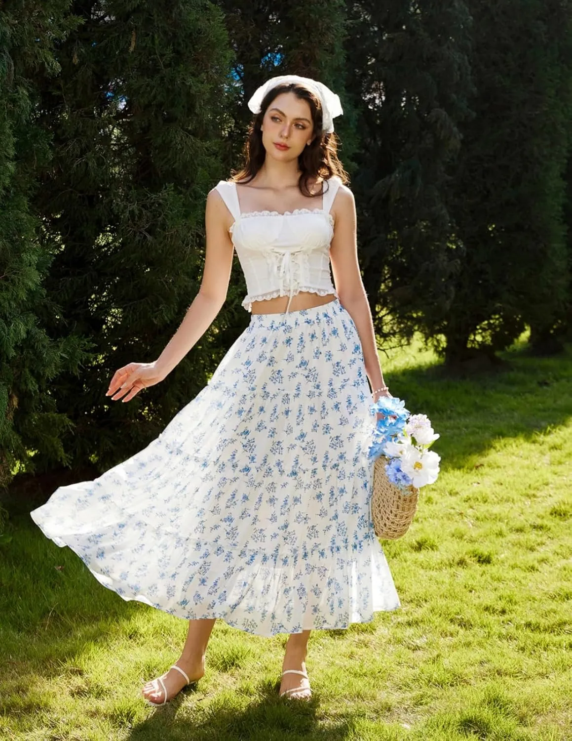 Scarlet Darkness Summer Skirts for Women Maxi Long Floral Skirt Flowy Tiered Renaissance Skirt