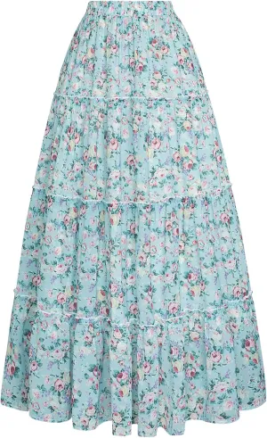 Scarlet Darkness Summer Skirts for Women Maxi Long Floral Skirt Flowy Tiered Renaissance Skirt