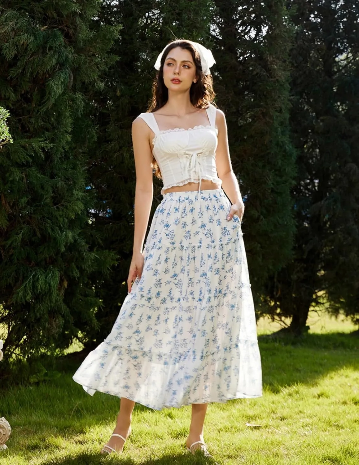 Scarlet Darkness Summer Skirts for Women Maxi Long Floral Skirt Flowy Tiered Renaissance Skirt