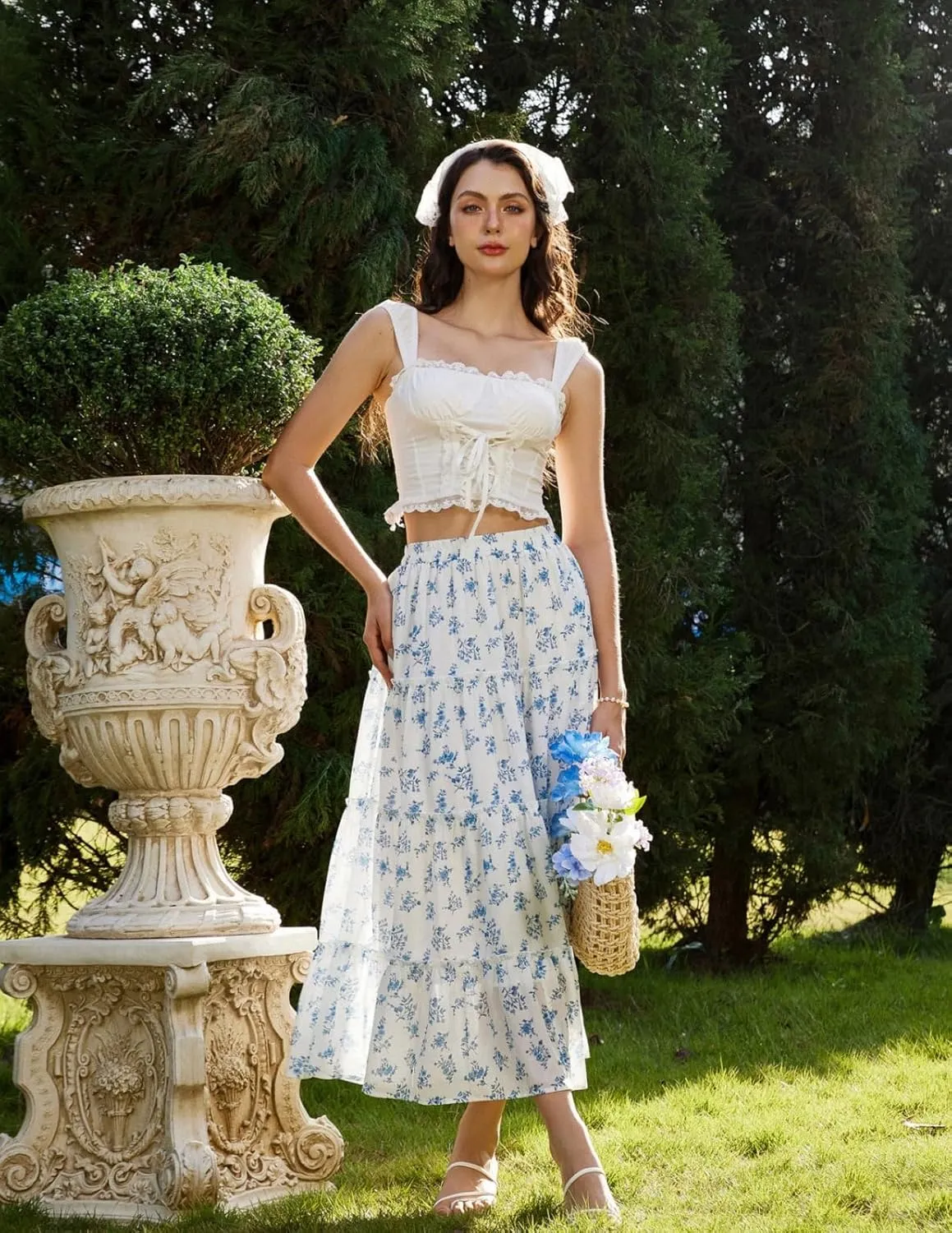 Scarlet Darkness Summer Skirts for Women Maxi Long Floral Skirt Flowy Tiered Renaissance Skirt