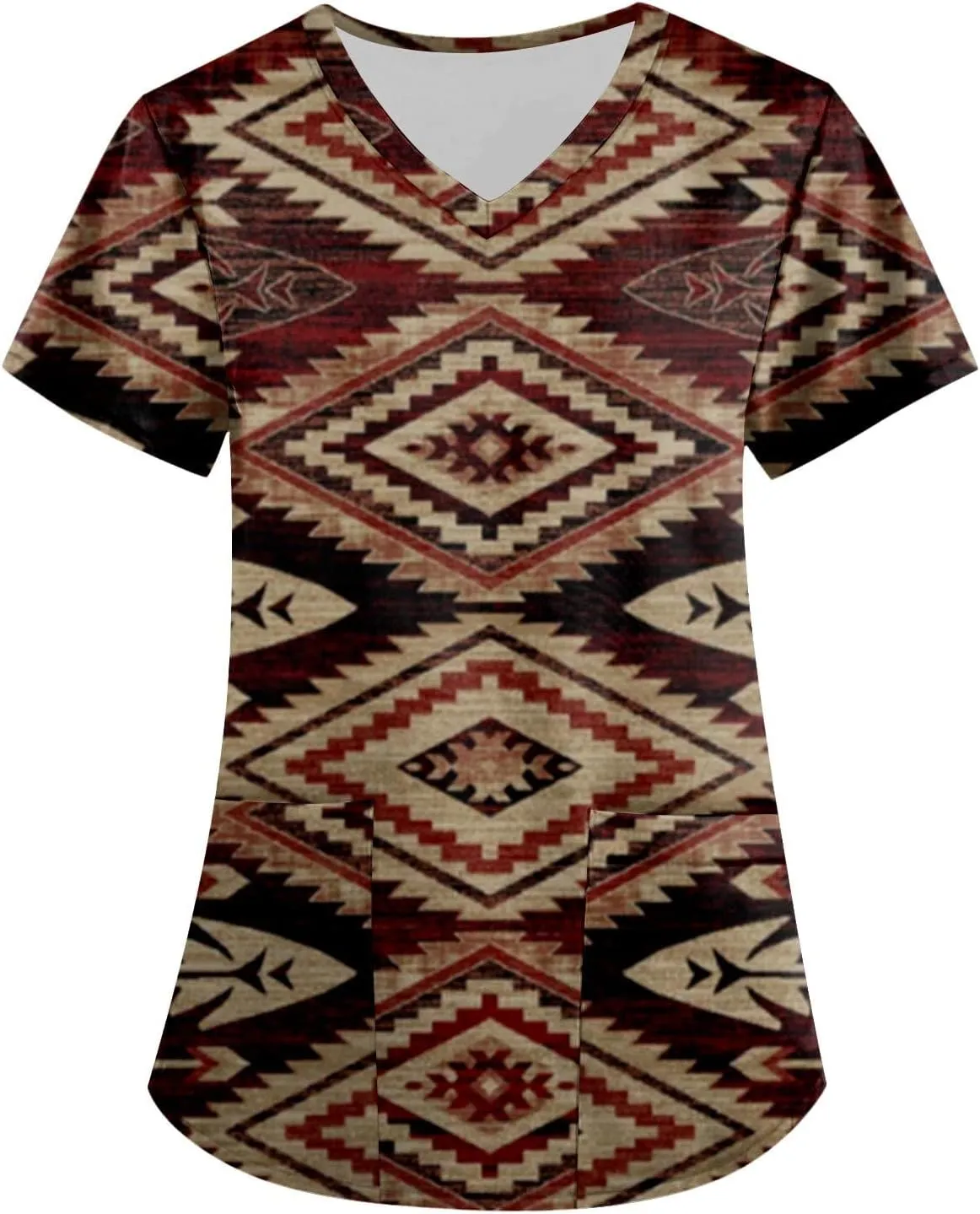 Segaven Womens Scrub Tops Trendy Print V Neck Nursing Tops Casual Short Sleeve Working Uniform With Pockets