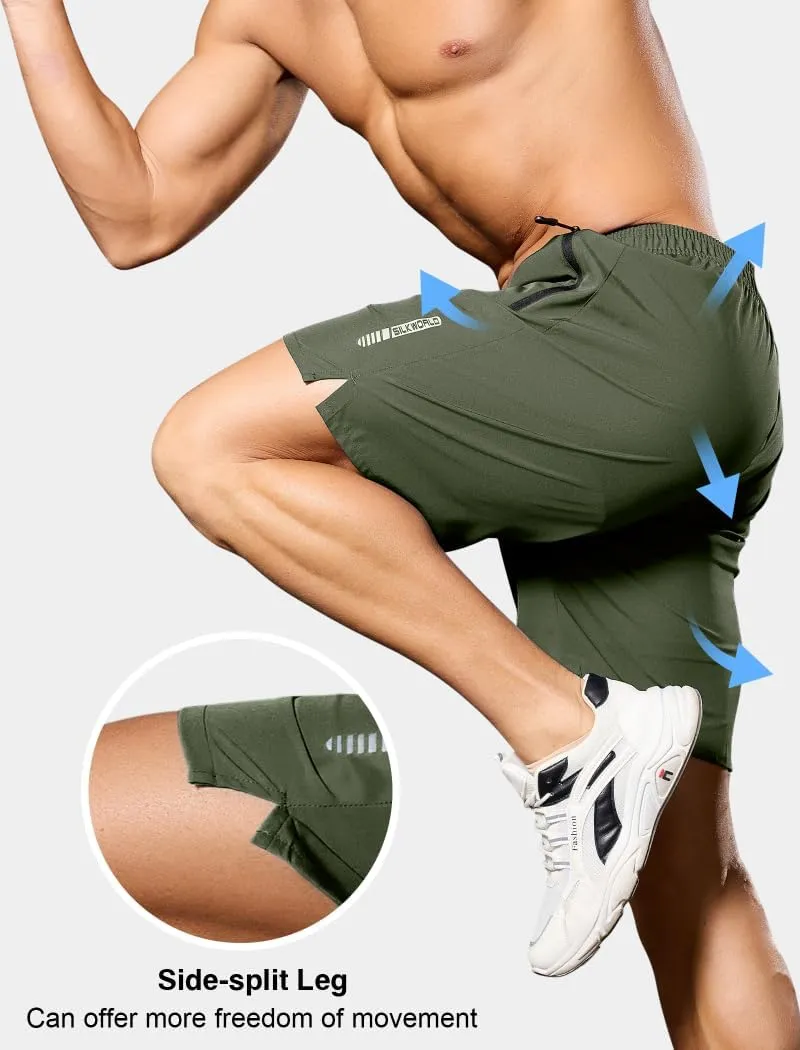 SILKWORLD Quick Dry Men's 2 in 1 Running Shorts with Zip Pocket 7" Workout Gym Athletic Shorts Lightweight Training Shorts