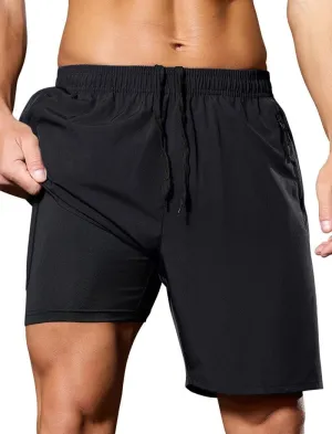 SILKWORLD Quick Dry Men's 2 in 1 Running Shorts with Zip Pocket 7" Workout Gym Athletic Shorts Lightweight Training Shorts