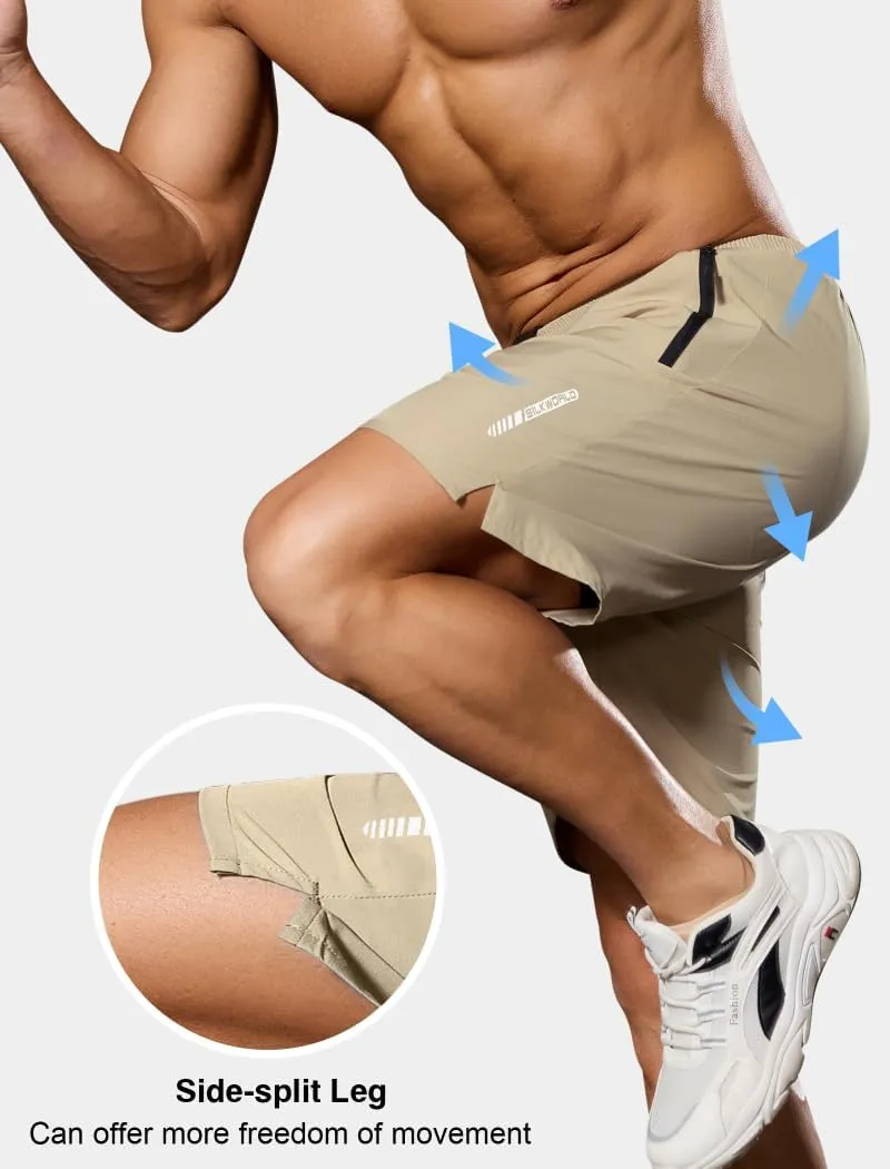 SILKWORLD Quick Dry Men's 2 in 1 Running Shorts with Zip Pocket 7" Workout Gym Athletic Shorts Lightweight Training Shorts