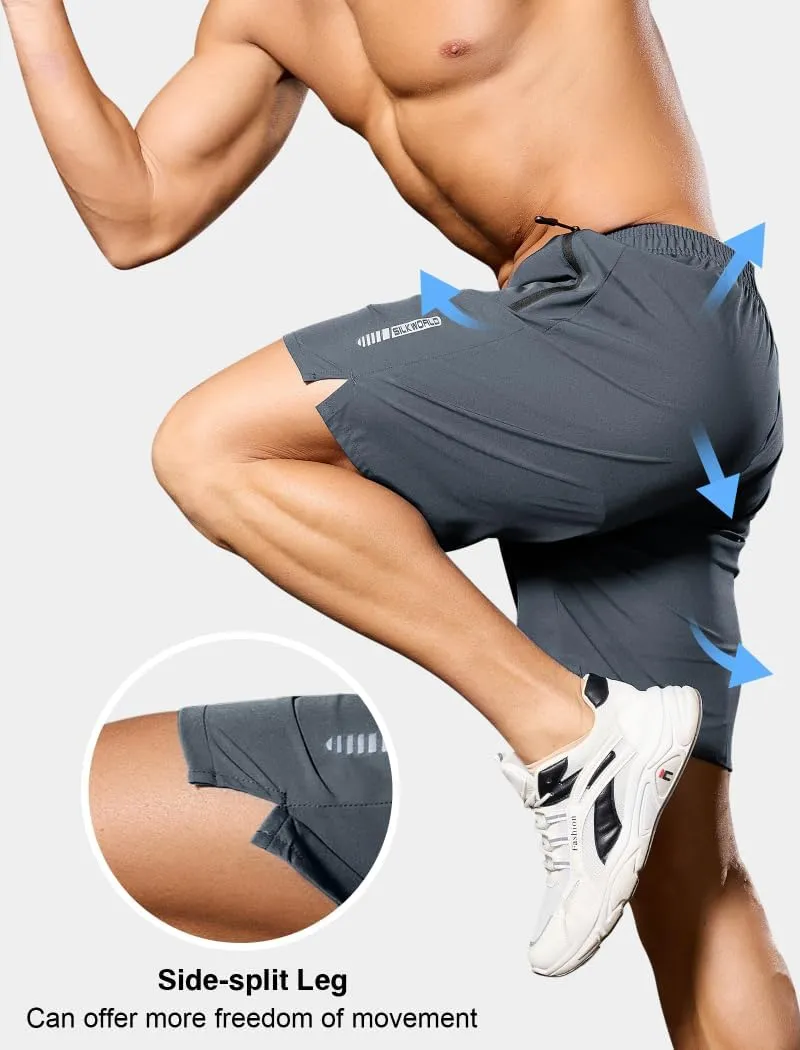 SILKWORLD Quick Dry Men's 2 in 1 Running Shorts with Zip Pocket 7" Workout Gym Athletic Shorts Lightweight Training Shorts