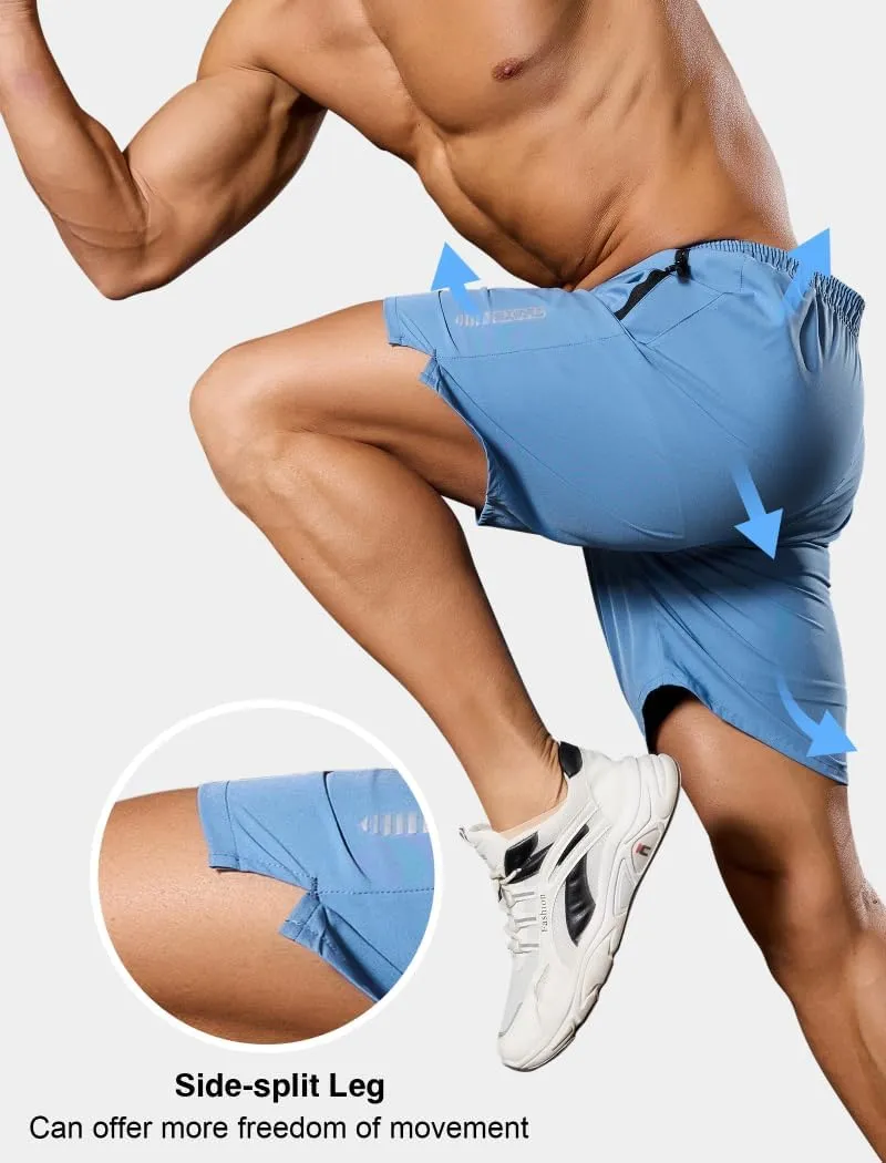 SILKWORLD Quick Dry Men's 2 in 1 Running Shorts with Zip Pocket 7" Workout Gym Athletic Shorts Lightweight Training Shorts
