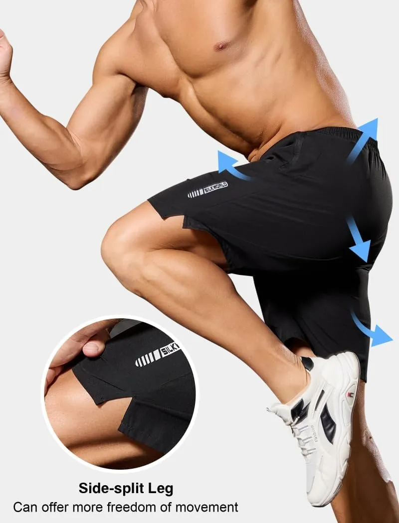 SILKWORLD Quick Dry Men's 2 in 1 Running Shorts with Zip Pocket 7" Workout Gym Athletic Shorts Lightweight Training Shorts