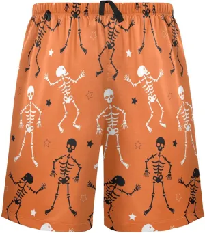 Skeletons And Star Pattern Halloween Orange Men's Pajama Pants Shorts Sleepwear Lounge Pajama Bottoms
