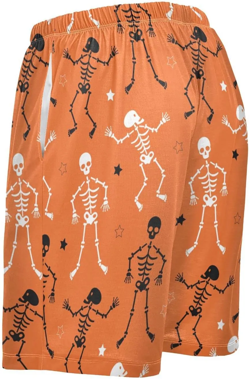 Skeletons And Star Pattern Halloween Orange Men's Pajama Pants Shorts Sleepwear Lounge Pajama Bottoms