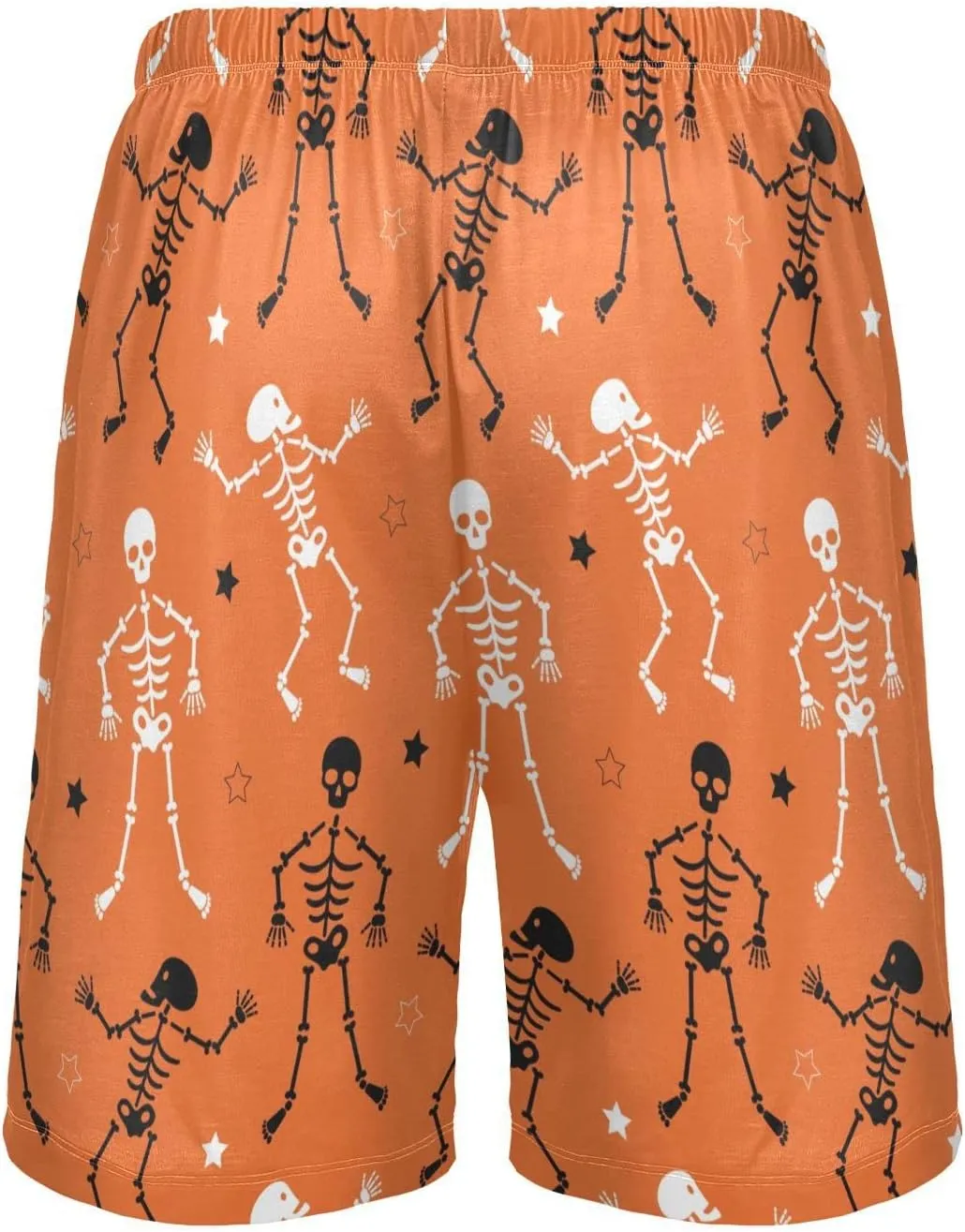Skeletons And Star Pattern Halloween Orange Men's Pajama Pants Shorts Sleepwear Lounge Pajama Bottoms