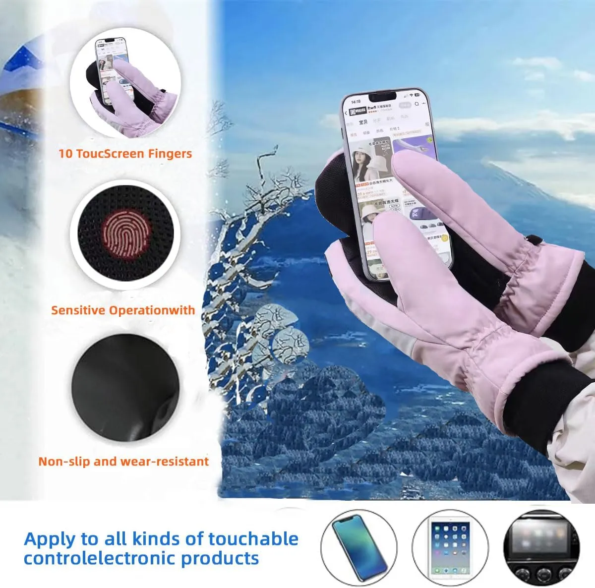 Ski Gloves Waterproof Touchscreen Breathable Warm Winter Snow Snowboard Glove for Cold Weather Gifts for Men Women -20℉ Windproof Anti-Slip Thermal Insulated Skiing