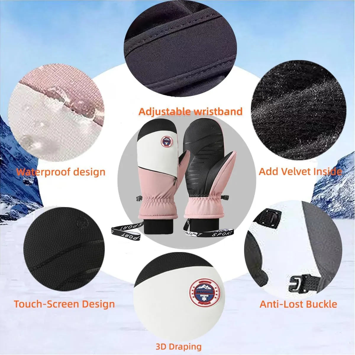 Ski Gloves Waterproof Touchscreen Breathable Warm Winter Snow Snowboard Glove for Cold Weather Gifts for Men Women -20℉ Windproof Anti-Slip Thermal Insulated Skiing