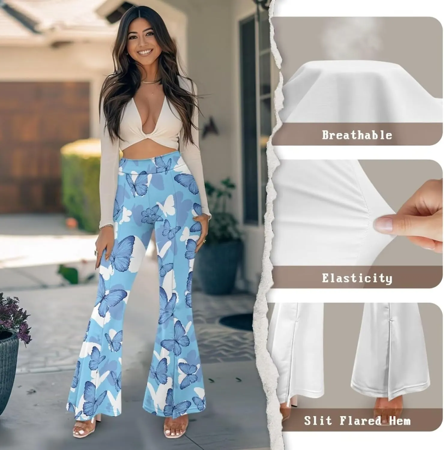 Slit Pants for Women Yoga Pants High Waist Flare Pants Yoga Leggings Elastic Waist Workout Pants Pilates Pants