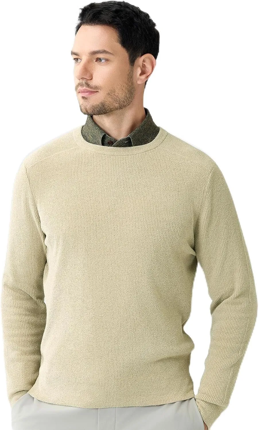 Soft Fluffy Sweaters for Men Pullover Crewneck Lightweight Warm Anti-Pilling