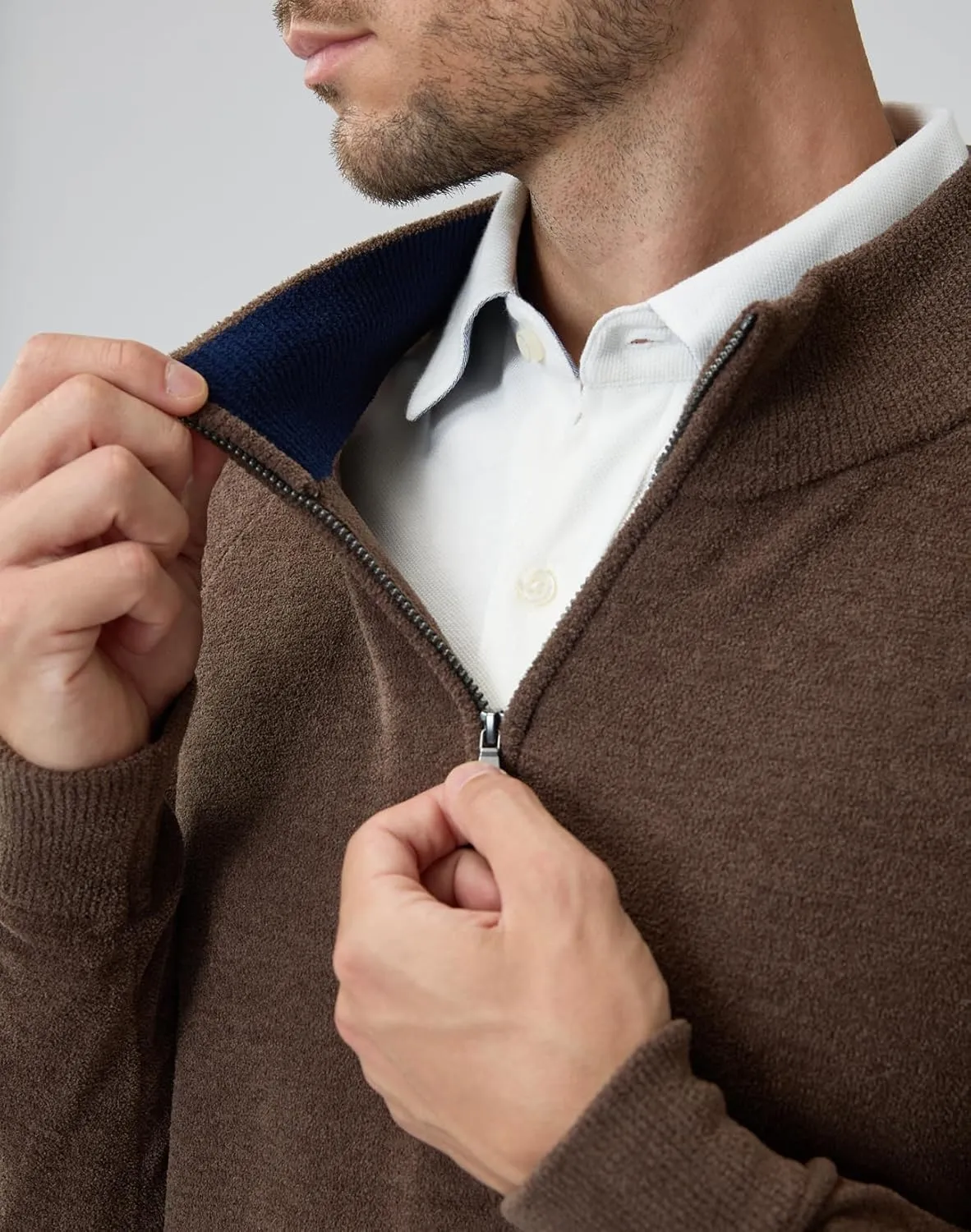 Soft Fluffy Sweaters for Men Quarter Zip Pullover Polo Mock Neck Anti-Pilling