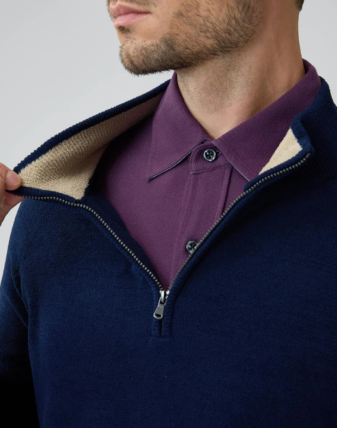 Soft Fluffy Sweaters for Men Quarter Zip Pullover Polo Mock Neck Anti-Pilling