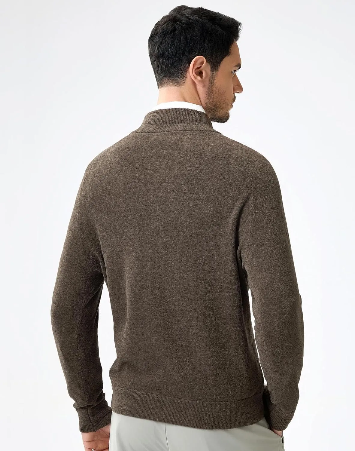 Soft Fluffy Sweaters for Men Quarter Zip Pullover Polo Mock Neck Anti-Pilling