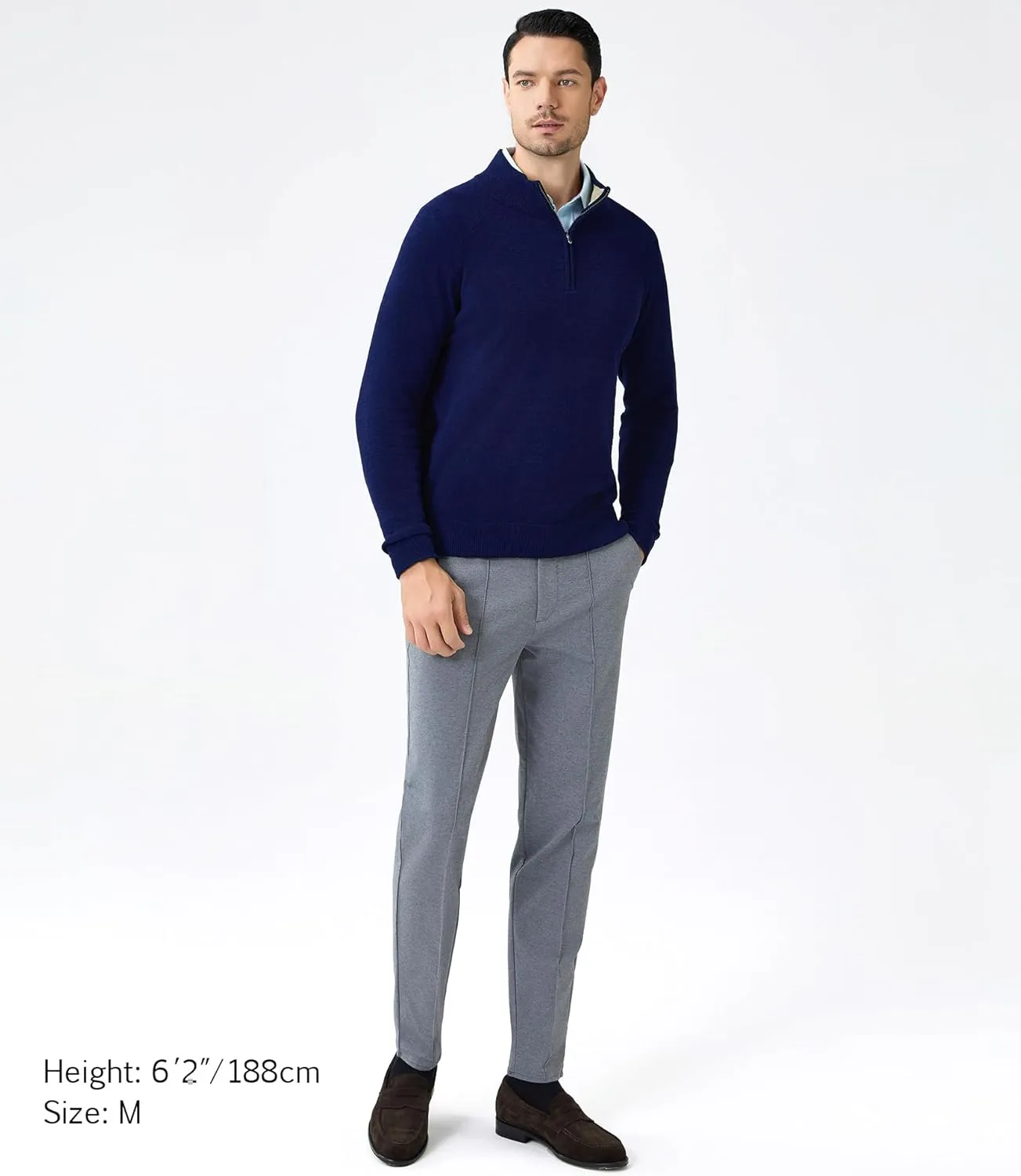 Soft Fluffy Sweaters for Men Quarter Zip Pullover Polo Mock Neck Anti-Pilling