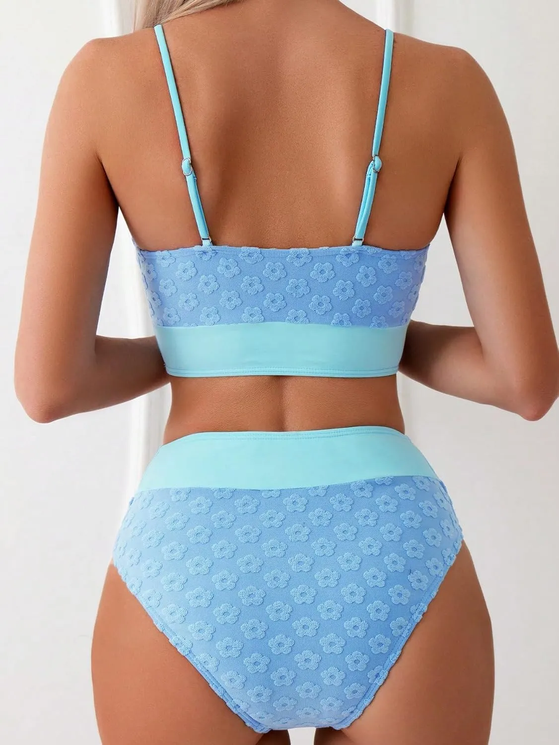 SOLY HUX Bikini Sets for Women Color Block Floral Print High Waisted Bathing Suits Two Piece Swimsuit