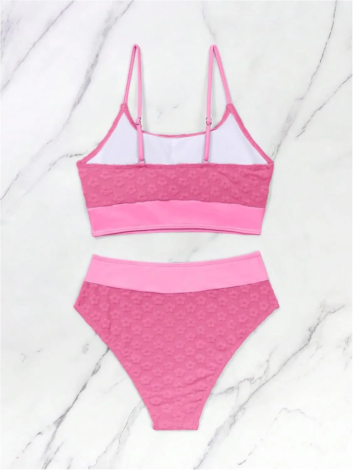 SOLY HUX Bikini Sets for Women Color Block Floral Print High Waisted Bathing Suits Two Piece Swimsuit