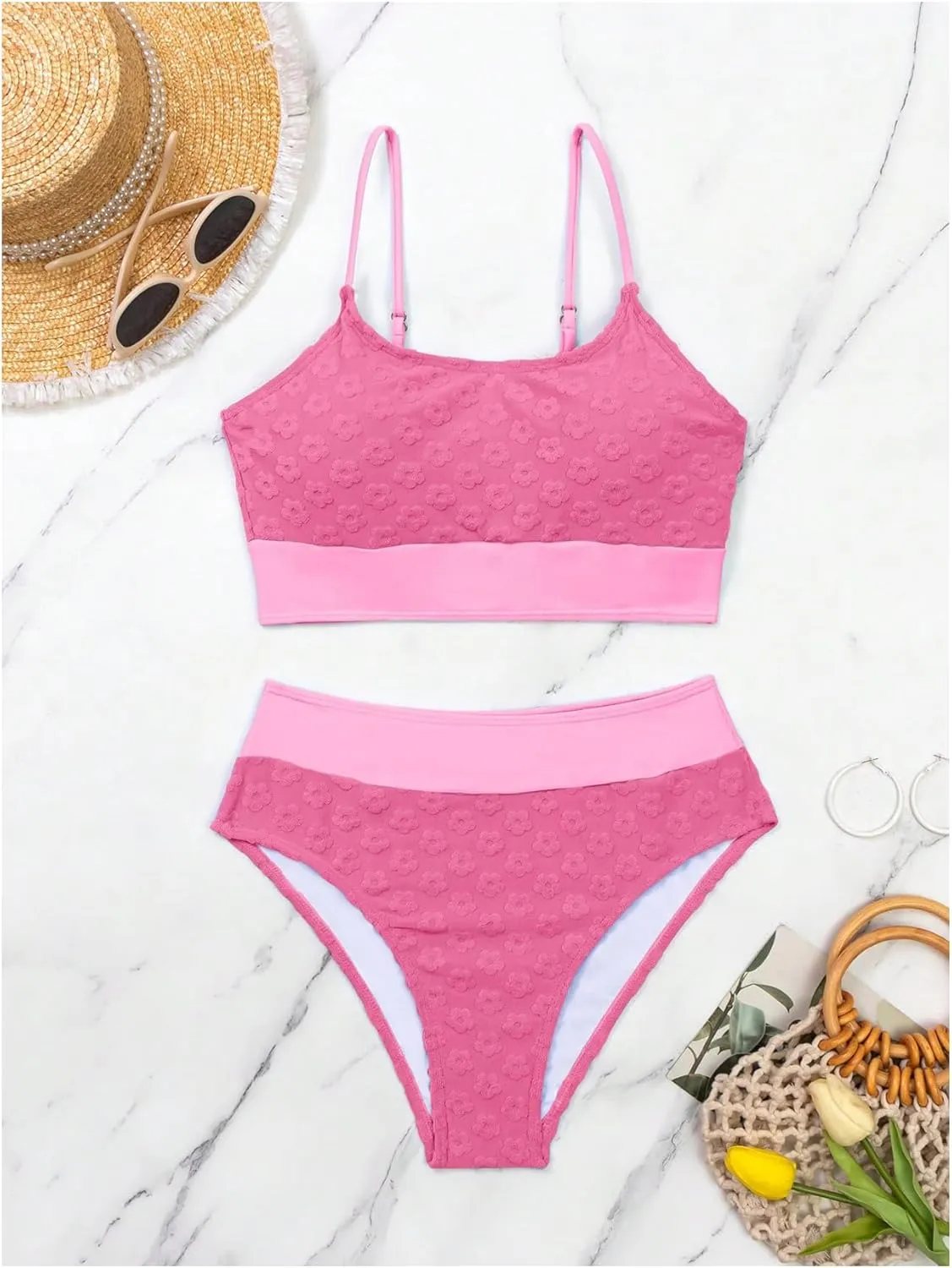 SOLY HUX Bikini Sets for Women Color Block Floral Print High Waisted Bathing Suits Two Piece Swimsuit