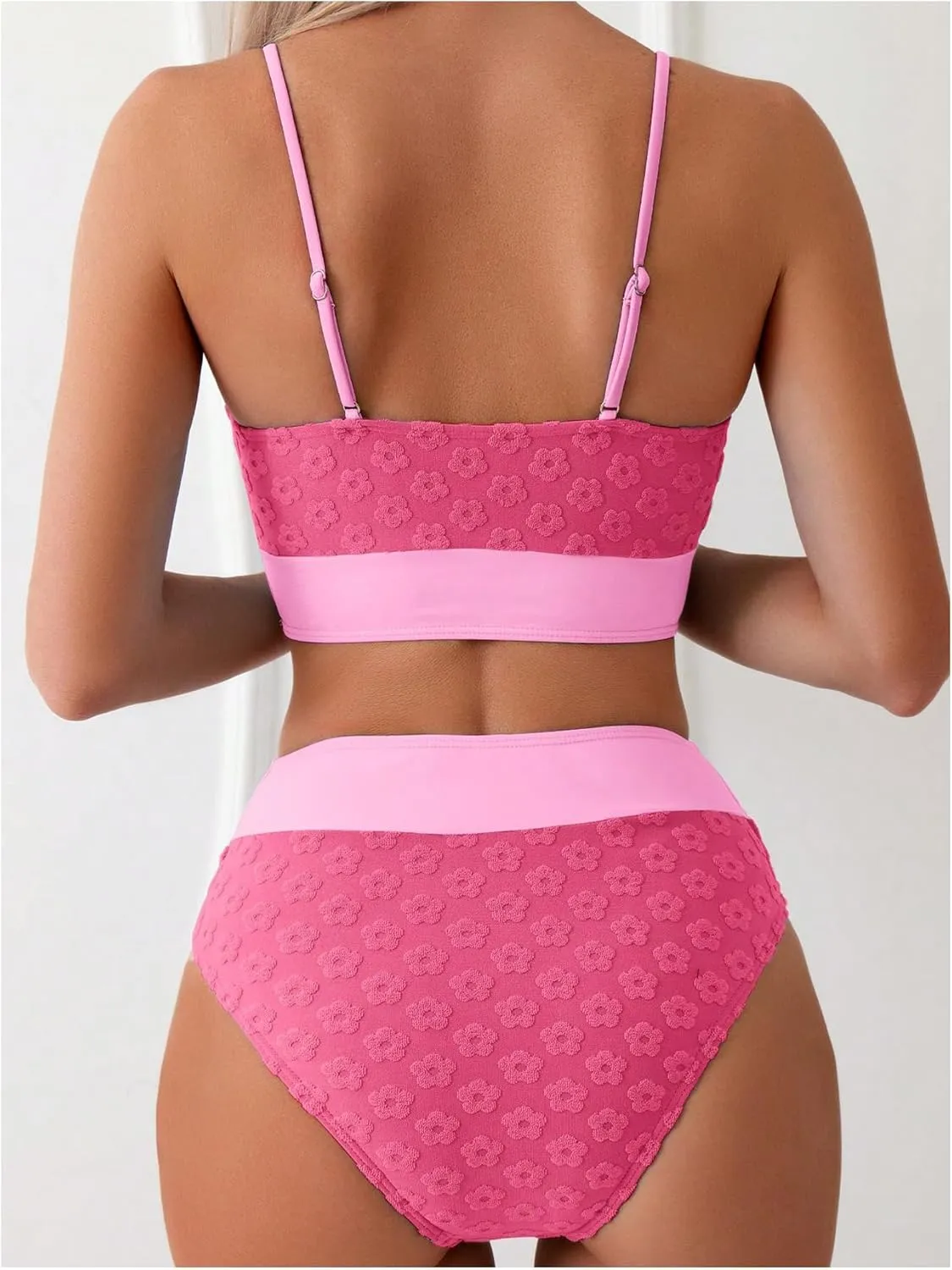 SOLY HUX Bikini Sets for Women Color Block Floral Print High Waisted Bathing Suits Two Piece Swimsuit