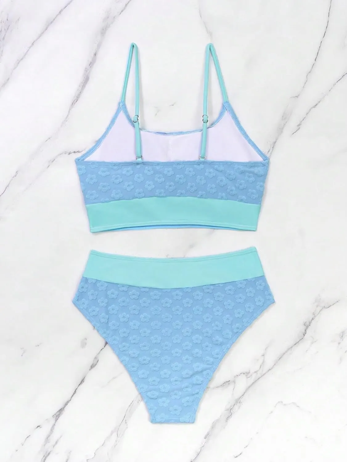 SOLY HUX Bikini Sets for Women Color Block Floral Print High Waisted Bathing Suits Two Piece Swimsuit