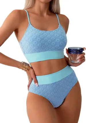 SOLY HUX Bikini Sets for Women Color Block Floral Print High Waisted Bathing Suits Two Piece Swimsuit
