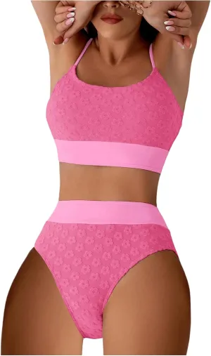 SOLY HUX Bikini Sets for Women Color Block Floral Print High Waisted Bathing Suits Two Piece Swimsuit