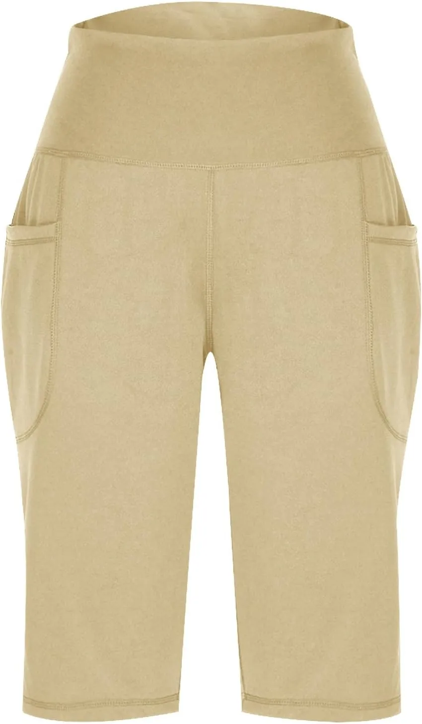 Sports Shorts for Women Casual Loose Pocketed Comfortable High-Waisted Knee High Fitted Casual Stretchy Athletic Pant