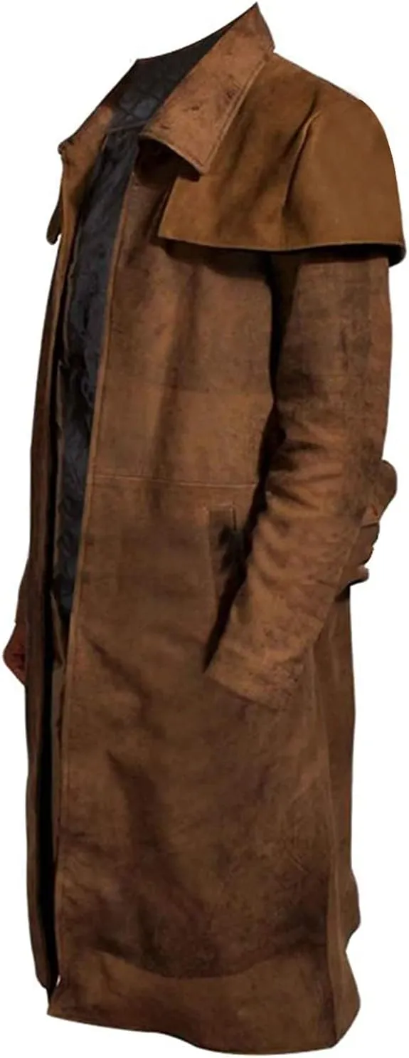 Suede Leather Duster Coat Mens - New Vegas Armor Classic Veteran Ranger Brown Trench Coat