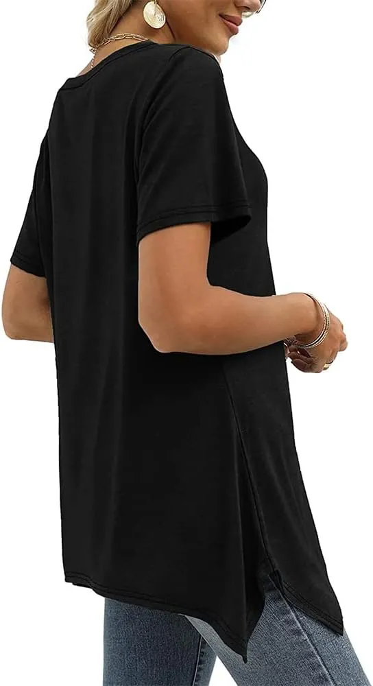 Summer Tops for Women V Neck Short Sleeve Tops Dovetail Hem T-Shirt Solid Casual Loose Shirt