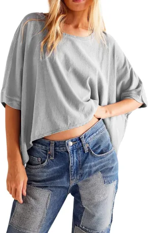 Summer Tops Womens Oversized T Shirts Basic Loose Tee for Women 2024 Solid Casual Trendy Crop Tops