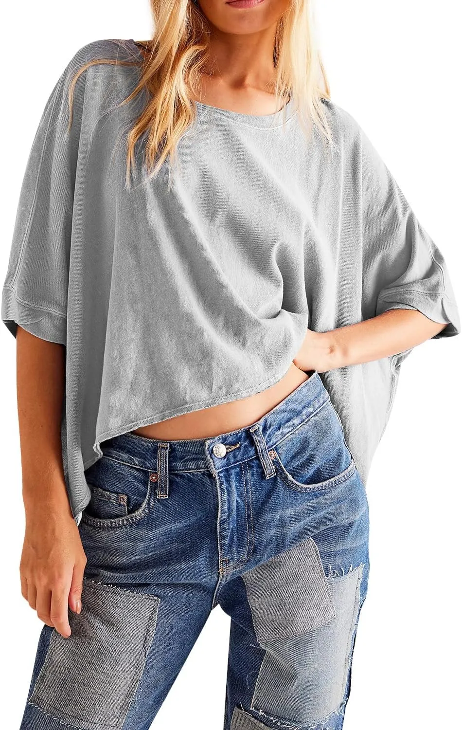 Summer Tops Womens Oversized T Shirts Basic Loose Tee for Women 2024 Solid Casual Trendy Crop Tops