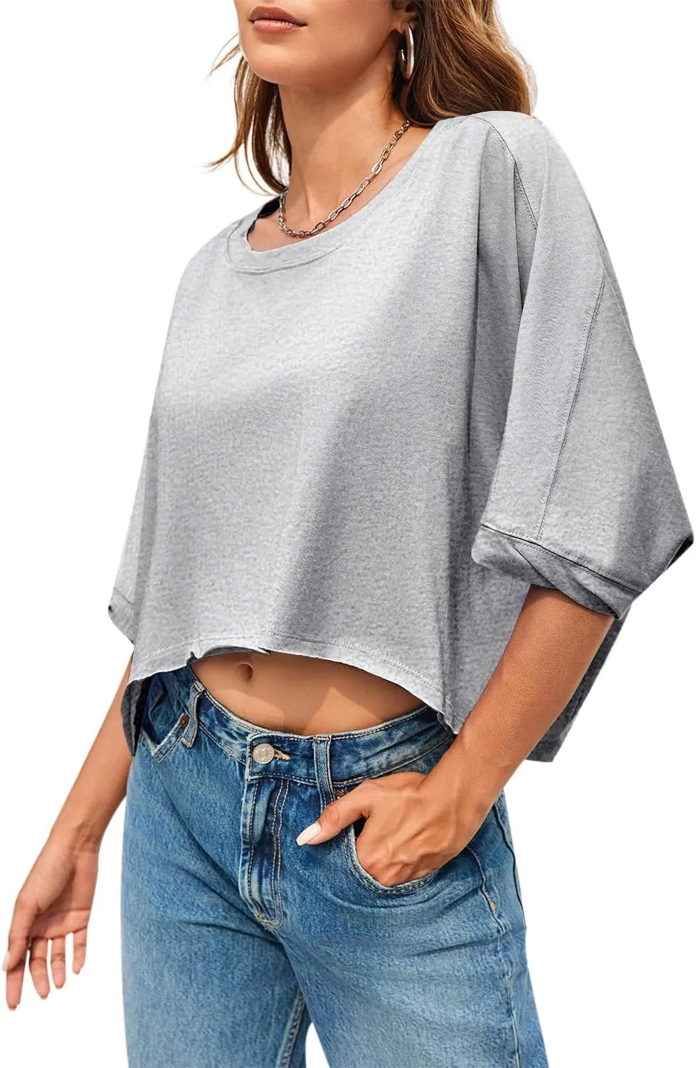 Summer Tops Womens Oversized T Shirts Basic Loose Tee for Women 2024 Solid Casual Trendy Crop Tops