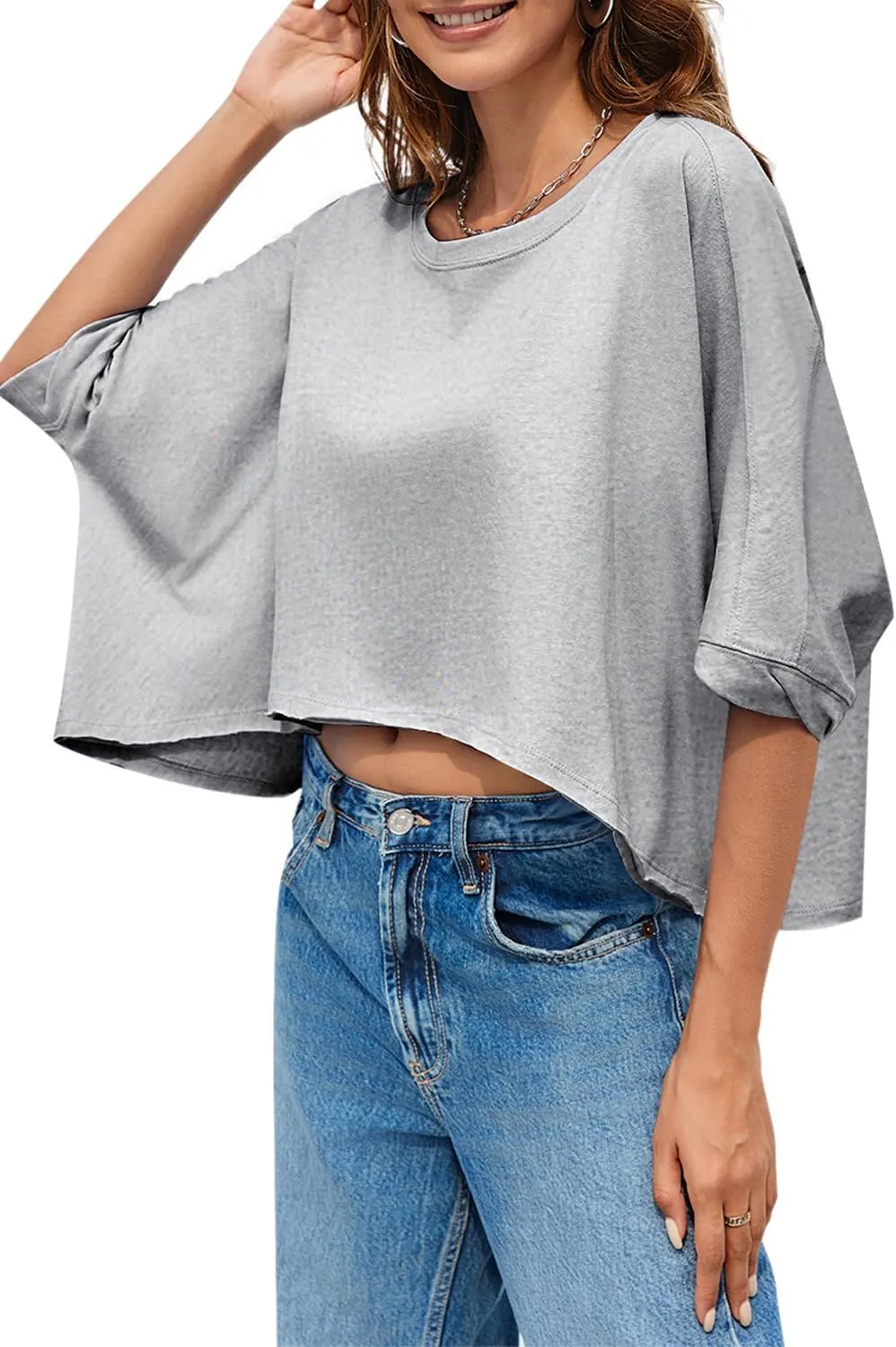 Summer Tops Womens Oversized T Shirts Basic Loose Tee for Women 2024 Solid Casual Trendy Crop Tops