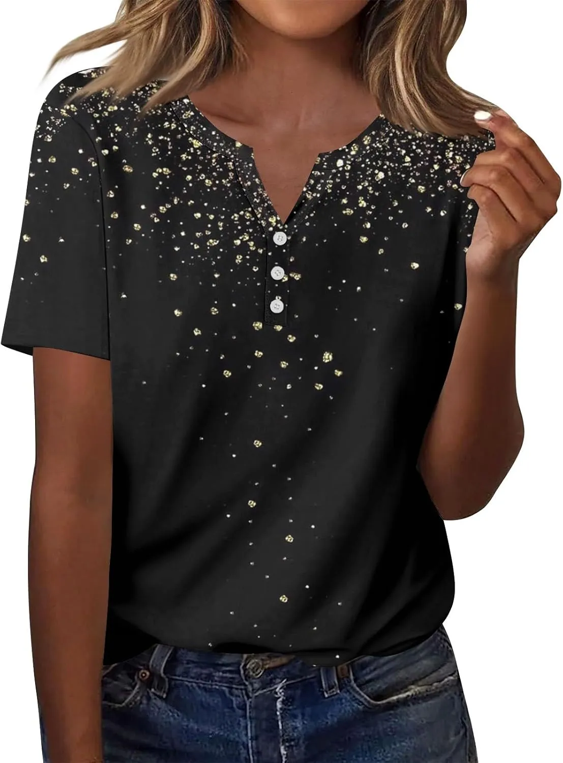 Summer Tshirts Shirts for Women Trendy Button Down V Neck Tunic Tops Dressy Casual Plus Size Basic Floral Blouses