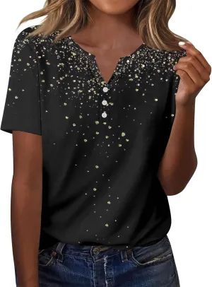 Summer Tshirts Shirts for Women Trendy Button Down V Neck Tunic Tops Dressy Casual Plus Size Basic Floral Blouses