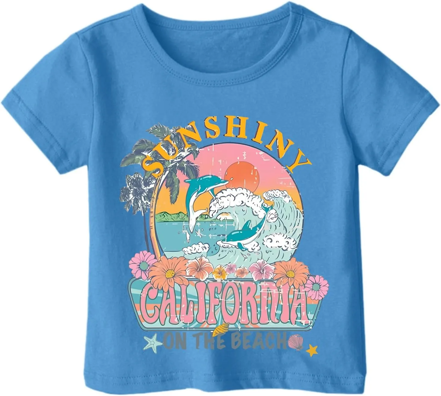 Sunshine California On The Beach Graphic Girls Tee Shirts Cotton Flower Cute Summer Tops for Teens Crewneck Preppy Clothes