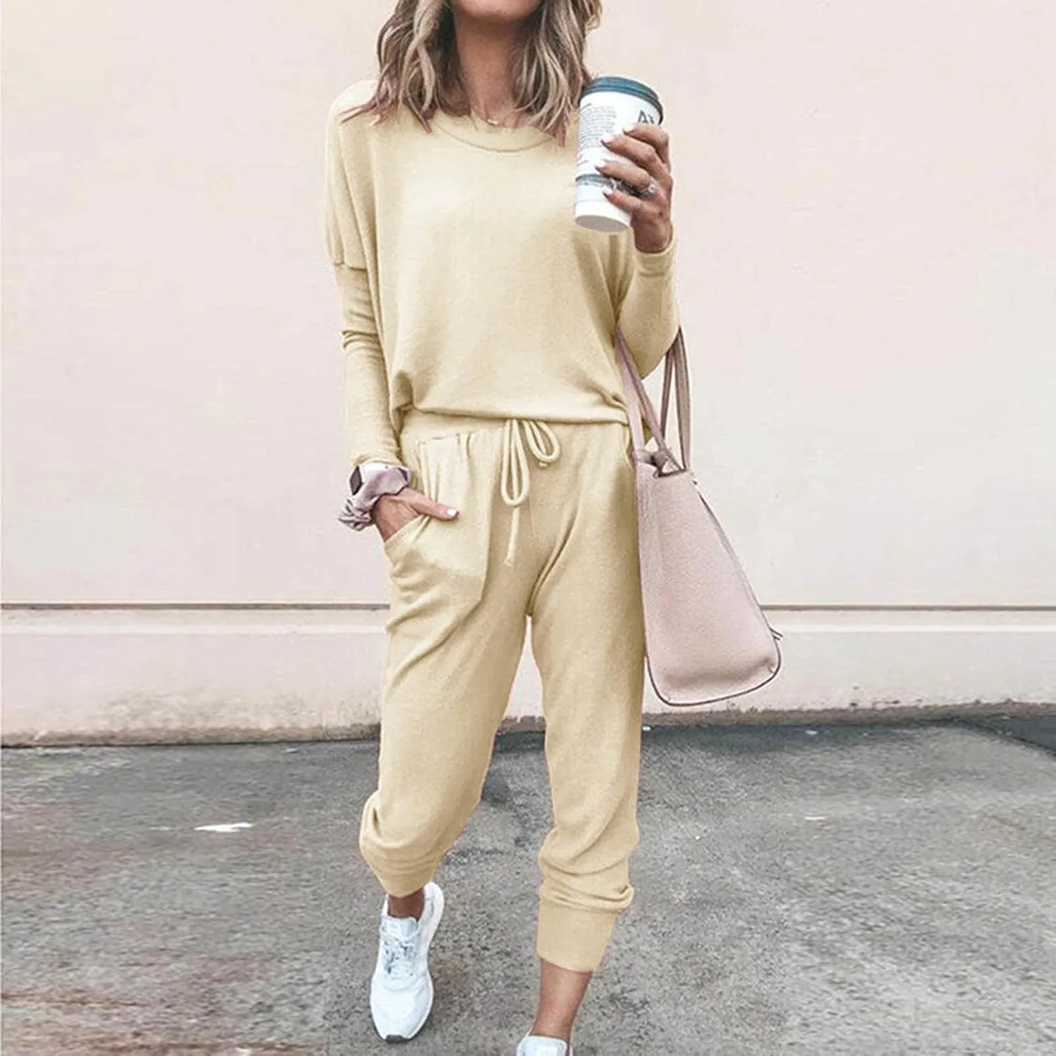 Sweatsuits Women 2 Piece Outfit Crewneck Long Sleeve Track Suits Workout Drawstring Jogger Sets 2024 Fall Lounge Sets