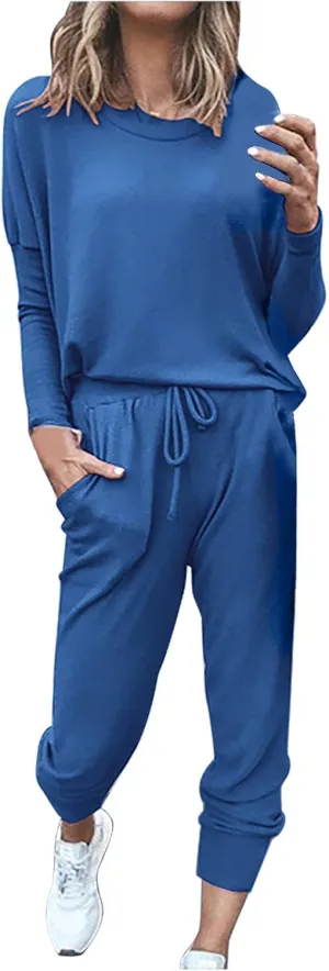 Sweatsuits Women 2 Piece Outfit Crewneck Long Sleeve Track Suits Workout Drawstring Jogger Sets 2024 Fall Lounge Sets