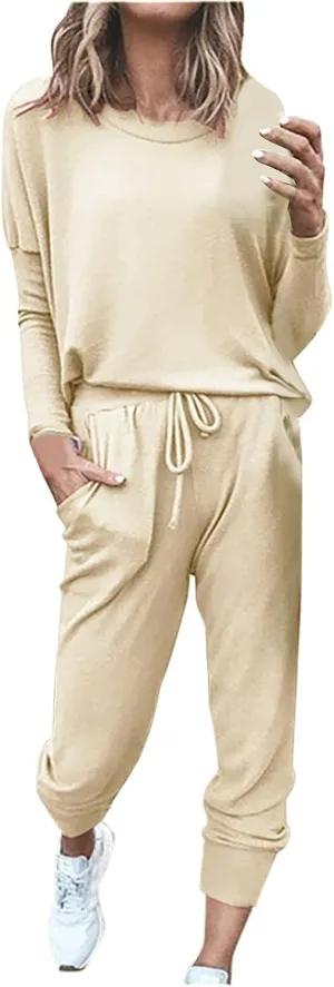 Sweatsuits Women 2 Piece Outfit Crewneck Long Sleeve Track Suits Workout Drawstring Jogger Sets 2024 Fall Lounge Sets