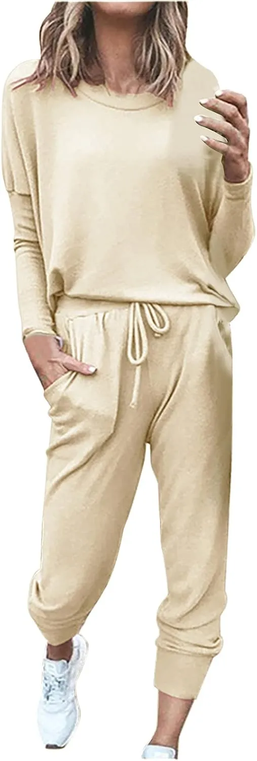 Sweatsuits Women 2 Piece Outfit Crewneck Long Sleeve Track Suits Workout Drawstring Jogger Sets 2024 Fall Lounge Sets