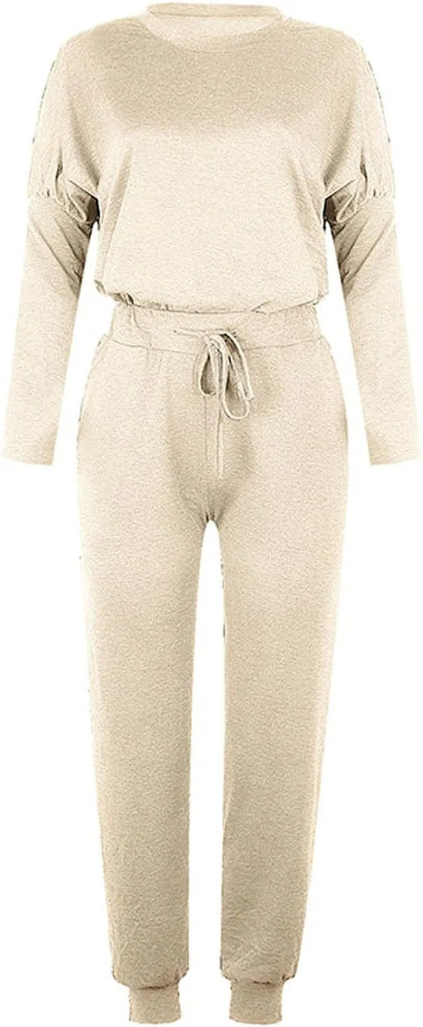 Sweatsuits Women 2 Piece Outfit Crewneck Long Sleeve Track Suits Workout Drawstring Jogger Sets 2024 Fall Lounge Sets
