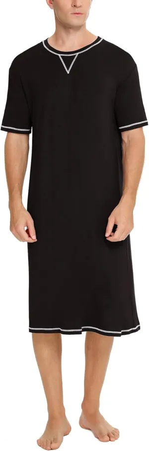 SWOMOG Men's Nightshirt Short Sleeve Nightgown Soft Loose Sleepwear Lightweight Nightwear Comfy Henley Sleep Shirt S-XXL