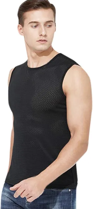 Tank Shirts for Man Summer Casual and Sport Mesh Hollow Ice Silk Sleeveless Thin Vest