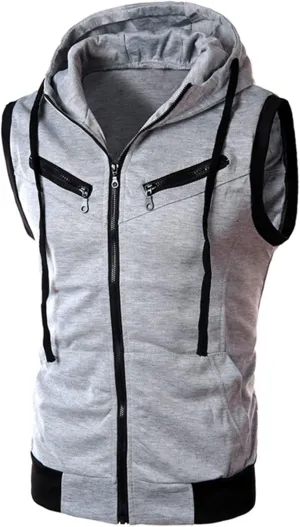 Tank Tops for Men's Sleeveless Hooded Sweatshirt Fashion Zipper Holiday Casual Sport T-Shirt Hoodies Blouse Tops